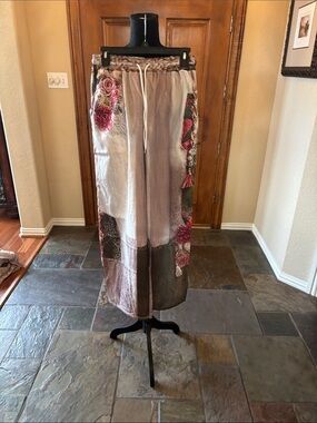 Source Unknown Wide-Leg Floral Patchwork Pants in Blush and Olive